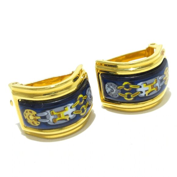 HERMES Gold Navy Hardware C Clip On Earrings bran-214-090325 - Picture 2 of 6